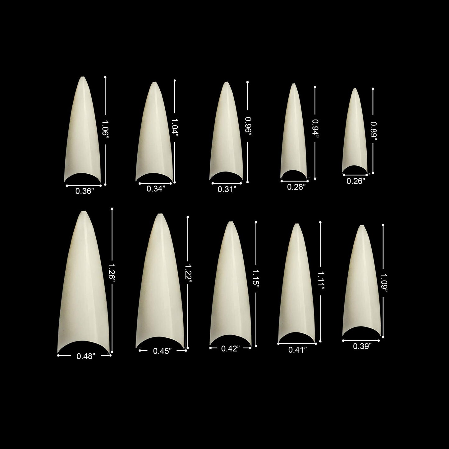 Vivace 2PACK Natural/Clear Stiletto 500 Acrylic False Fake Gel Nail Tips (Total 1000Tips) 10Sizes With Clear Acrylic Case For Nail Salon Nail Shop