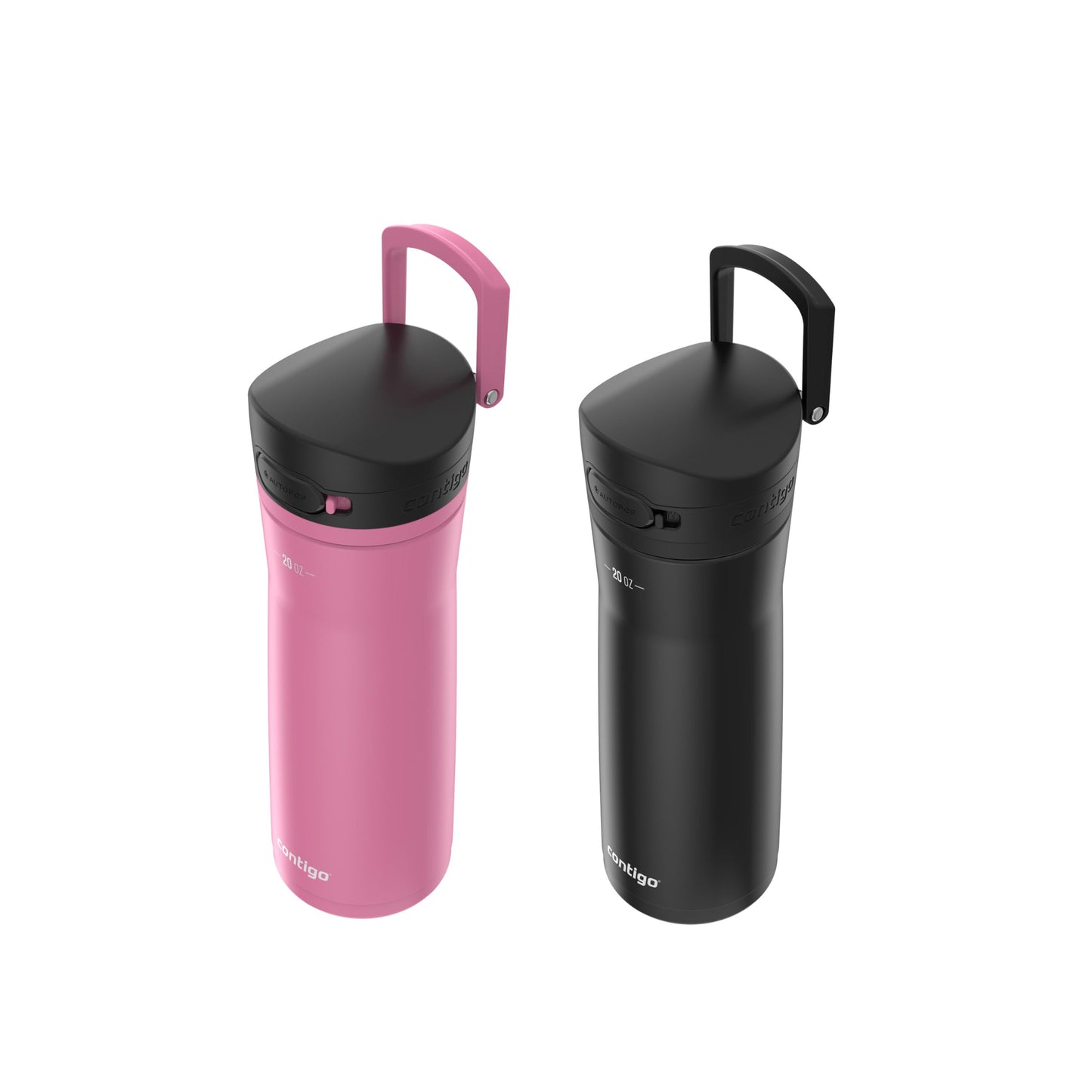 Contigo Jackson Chill 2.0 Water Bottle with Autopop Lid, 20oz, 2-Pack, Pink and Black