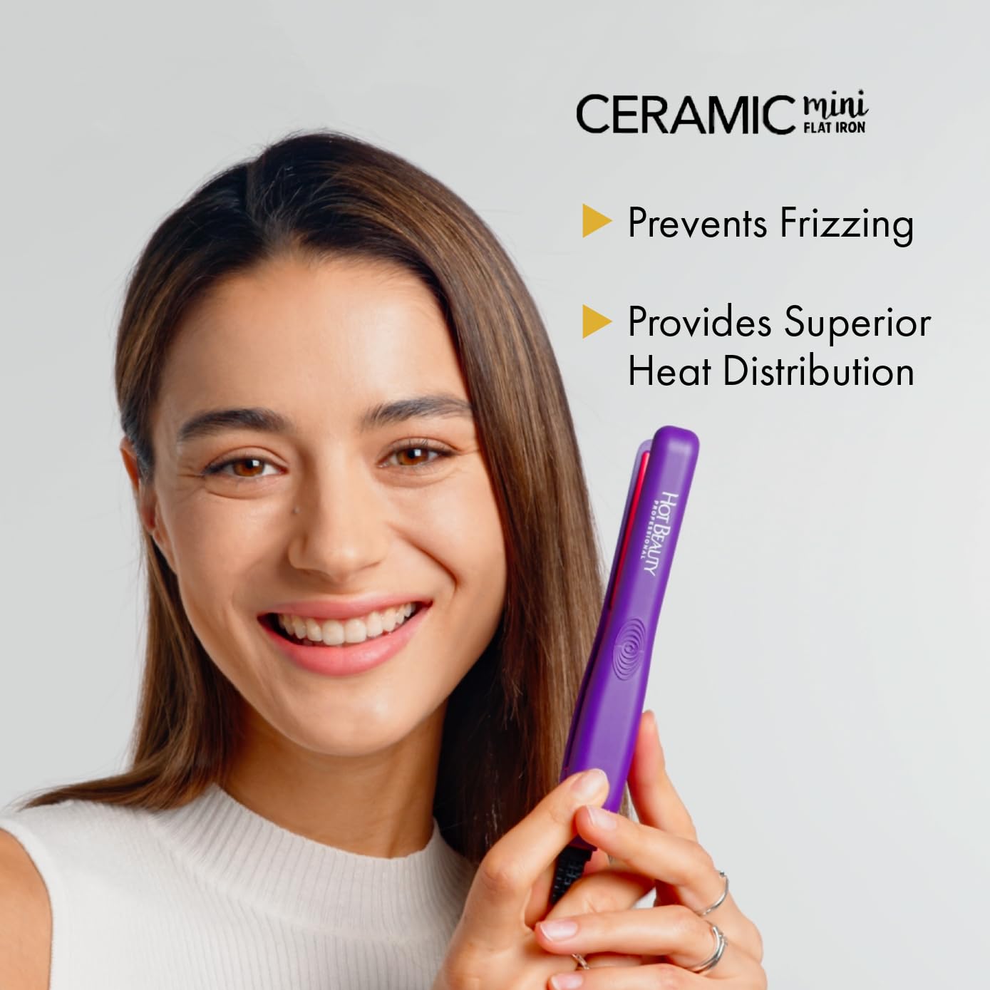 Hot Beauty Professional Ceramic Mini Flat Iron 1/2", Anti-Frizz, Fast Heating, Versatile Styling for Curly & Straight Hair, Ideal for Traveling