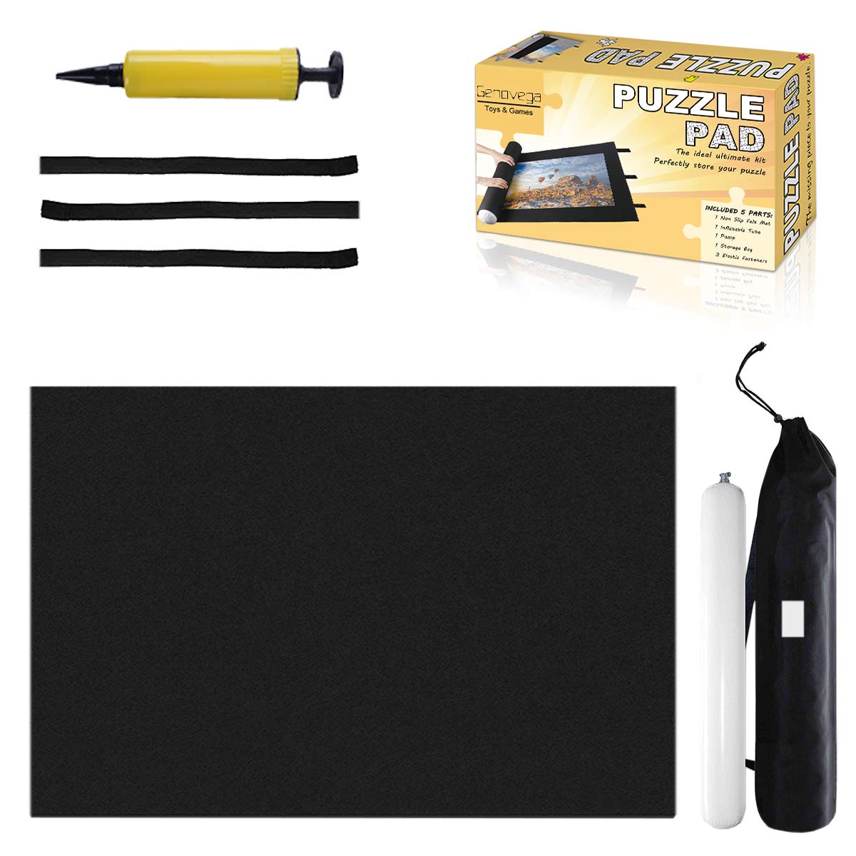 Jigsaw Puzzle Mat Roll Up – Felt Saver for 500/1500/2000 Piece Puzzles, Storage & Transport with Inflatable Tube, Cover & Organizer