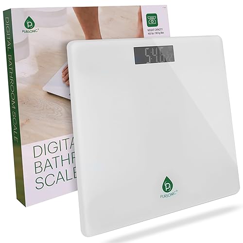 Pursonic Digital Bathroom Scale for Body Weight - 400lb Weight Scale with 5mm Tempered Glass, Clear LCD Display & Auto Shut Off - Accurate & Instant…