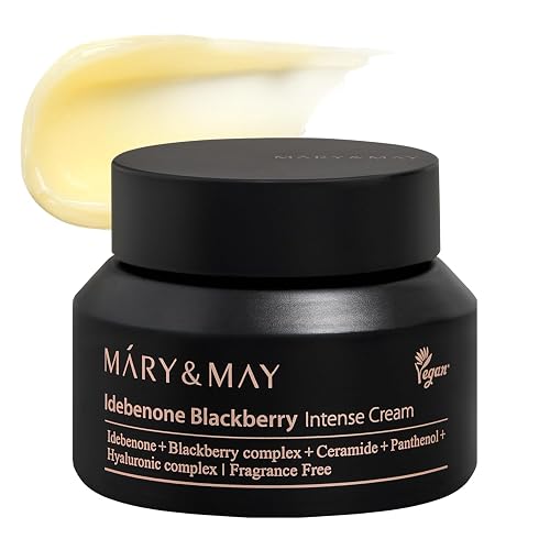 Mary&May Idebenone Blackberry Cream (4x Vitamin C Power) - Anti-Aging Moisturizer for Dry & Dull Skin, 63% Berry Complex & 5 Ceramides, 48H Hydration
