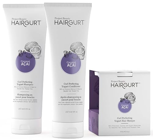 Hairgurt Coconut Acai Curl Perfecting Hair Set - Shampoo + Conditioner + Mask - Defines & Moisturizes Curly and Wavy Hair - Sulfate-Free, Natural