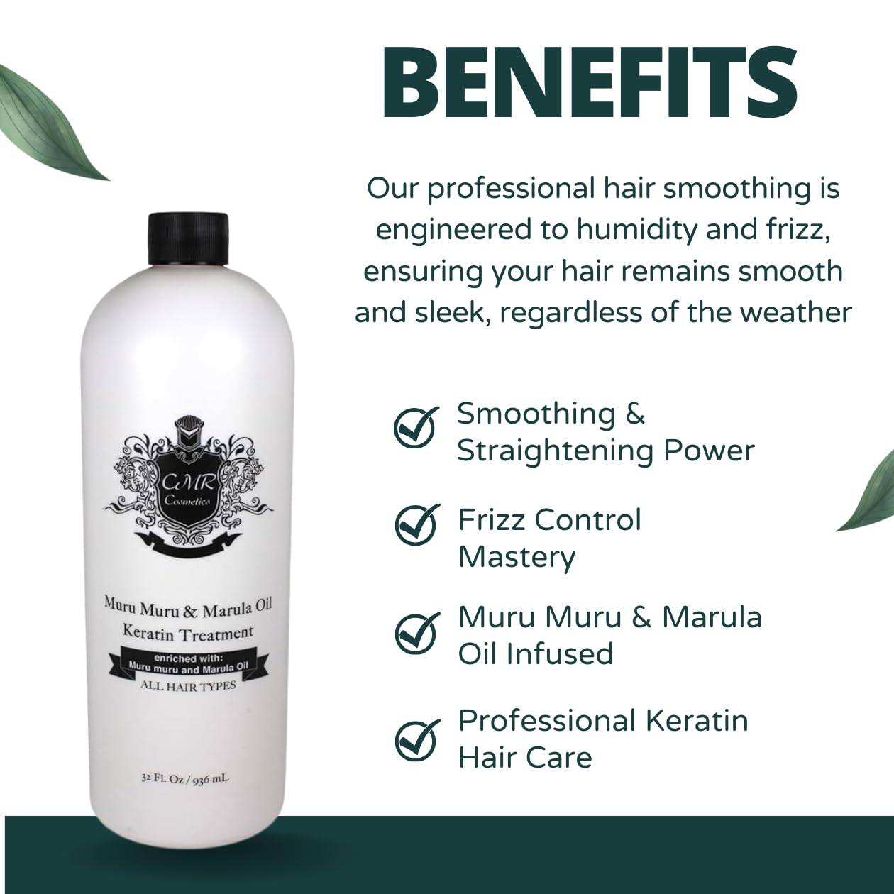 CMR Cosmetics Professional Keratin Hair Care with Muru Muru & Marula Oil - Frizz Control, Straightening & Shine - Nourishing Cream for All Hair Types