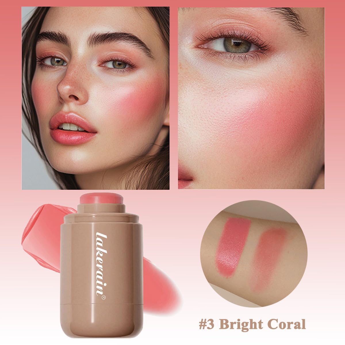 Cream Blush stick, Natural-Looking Matte Finish Makeup Blush stick, Hydrating Long Lasting Lightweight Blendable Blush for cheeks (#3 Bright Coral, 1 Beauty and Personal Care SHEEYOON