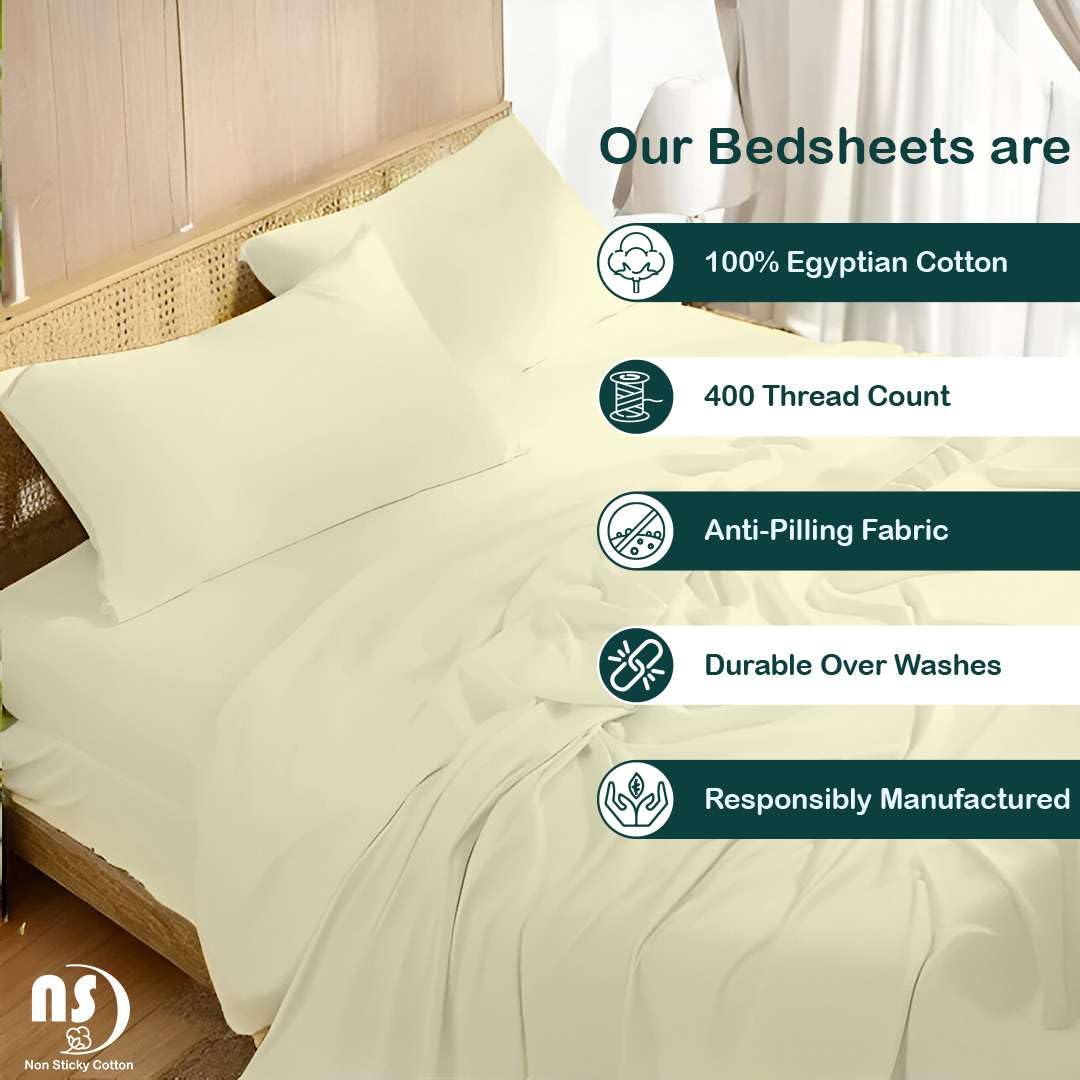 4 Piece Premium Sheet Set Cotton Full, 100% Egyptian Cotton, 12 Inch Deep Pocket of Cotton Sheets, Ivory Solid