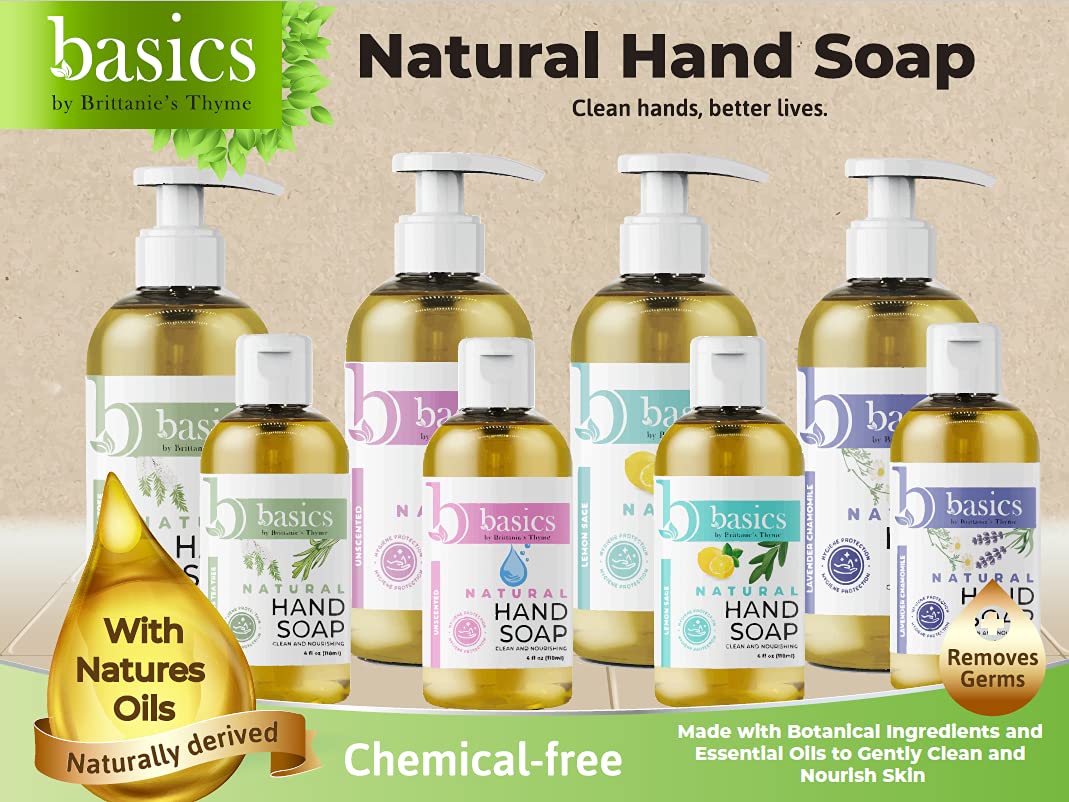 Brittanie's Thyme Basics Natural Olive Oil Hand Soap, Lemongrass Tea Tree - 12 fl oz, Pack of 3 - Cruelty Free, Vegan, No Synthetic Additives, No