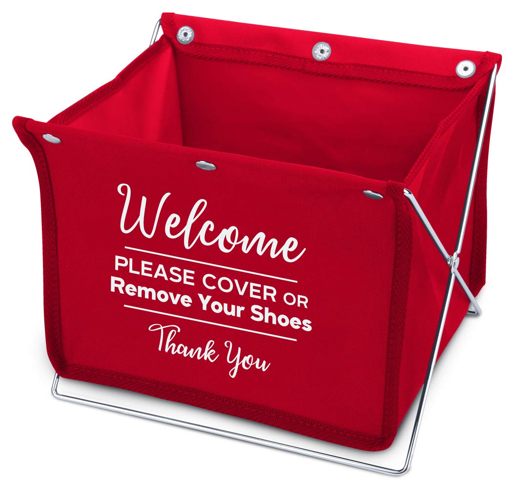 Mediz Foldable Shoe Cover Holder (Red) with Bonus: 1 Door Hanger Double Sided - Please Use Shoe Covers