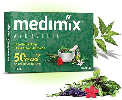 Medimix Herbal Handmade Ayurvedic18 Herb Soap for Healthy and Clear Skin, 125 Gram (Pack of 12) Beauty & Personal Care Medimix
