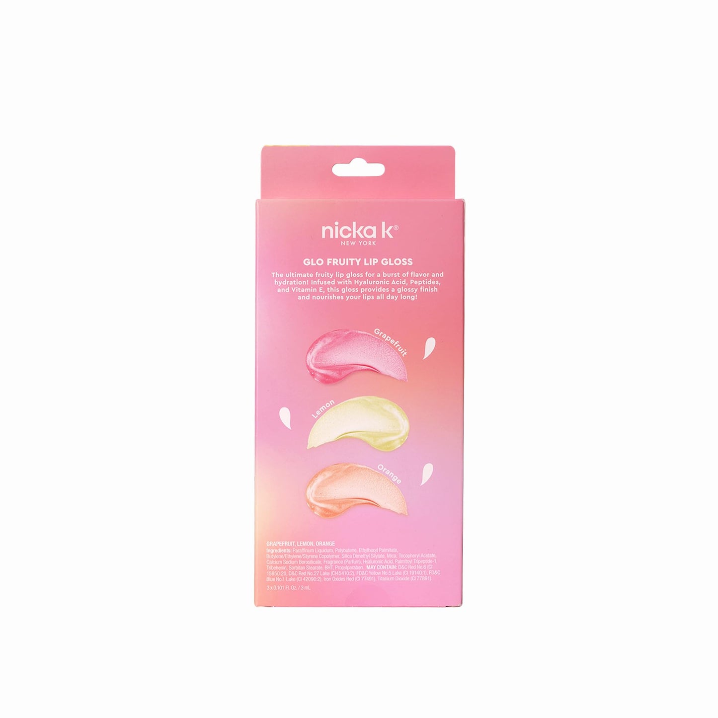 NICKA K NEW YORK GLO Fruity Lip Gloss Set - Grapefruit, Lemon & Orange - Hydrating, Non-Sticky, Long-Lasting Shine (MLGFR1 Glo)