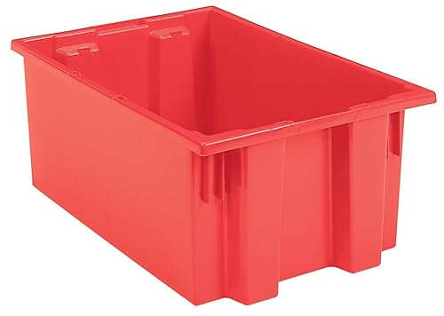 Akro-Mils 35190 Nest and Stack Plastic Storage Container and Distribution Tote, (19-1/2-Inch L x 15-1/2-Inch W x 10-Inch H), Red, (6-Pack)