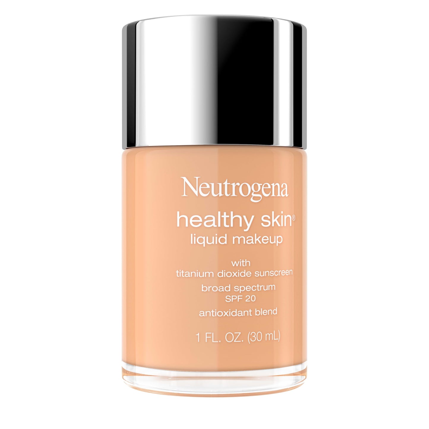 Neutrogena Healthy Skin Liquid Foundation Makeup Broad Spectrum SPF 20 Sunscreen, Medium Coverage, Vit B5, Antioxidants, All Day Wear, Tan 340W, 1 fl.