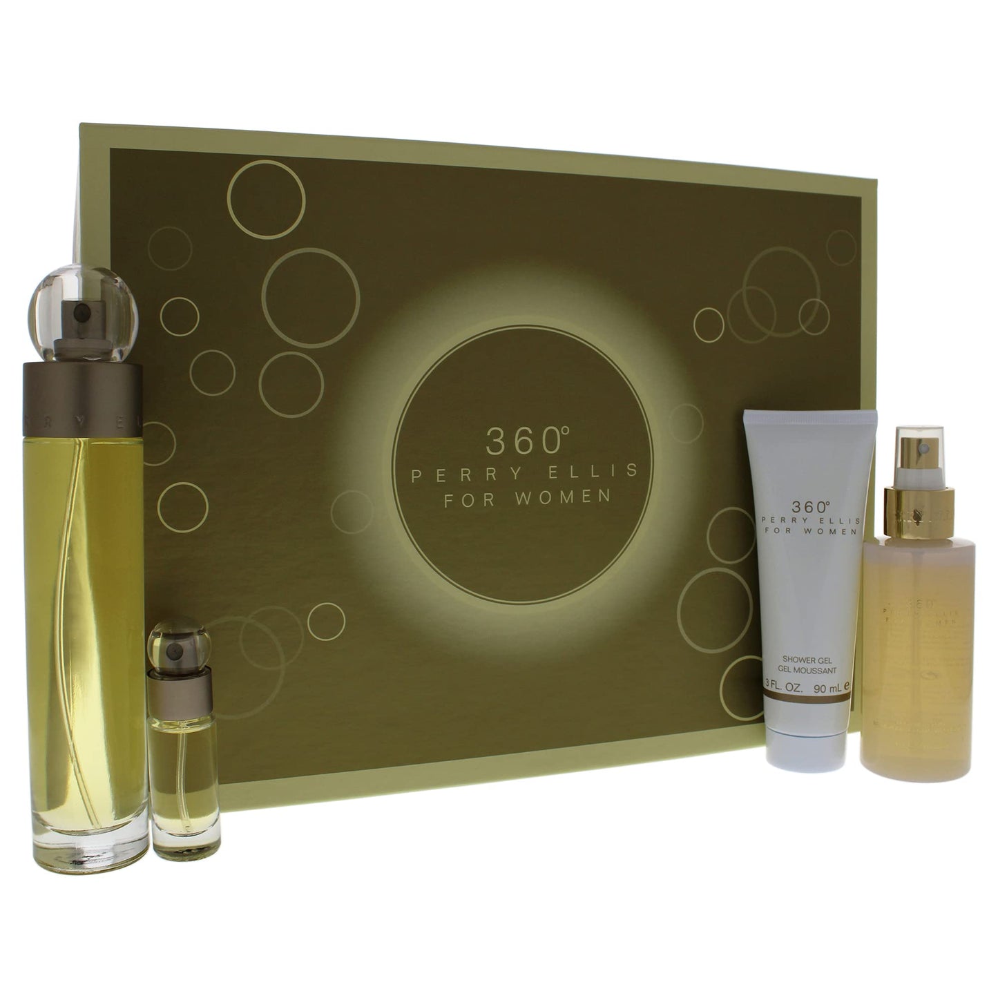 Perry Ellis 360 Women 3.4oz EDT Spray, 4oz Body Mist Spray, 3oz Shower Gel, 0.25oz EDT Spray 4 Pc Gift Set