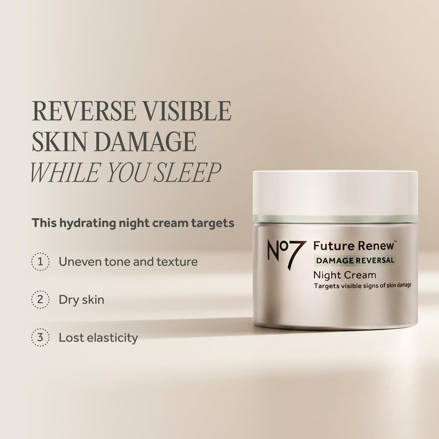 No7 Future Renew Damage Reversal Night Cream - Anti Aging Face Moisturizer - Infused with Peptide Technology to Reverse Visible Signs of Damage - Skin Beauty and Personal Care No7