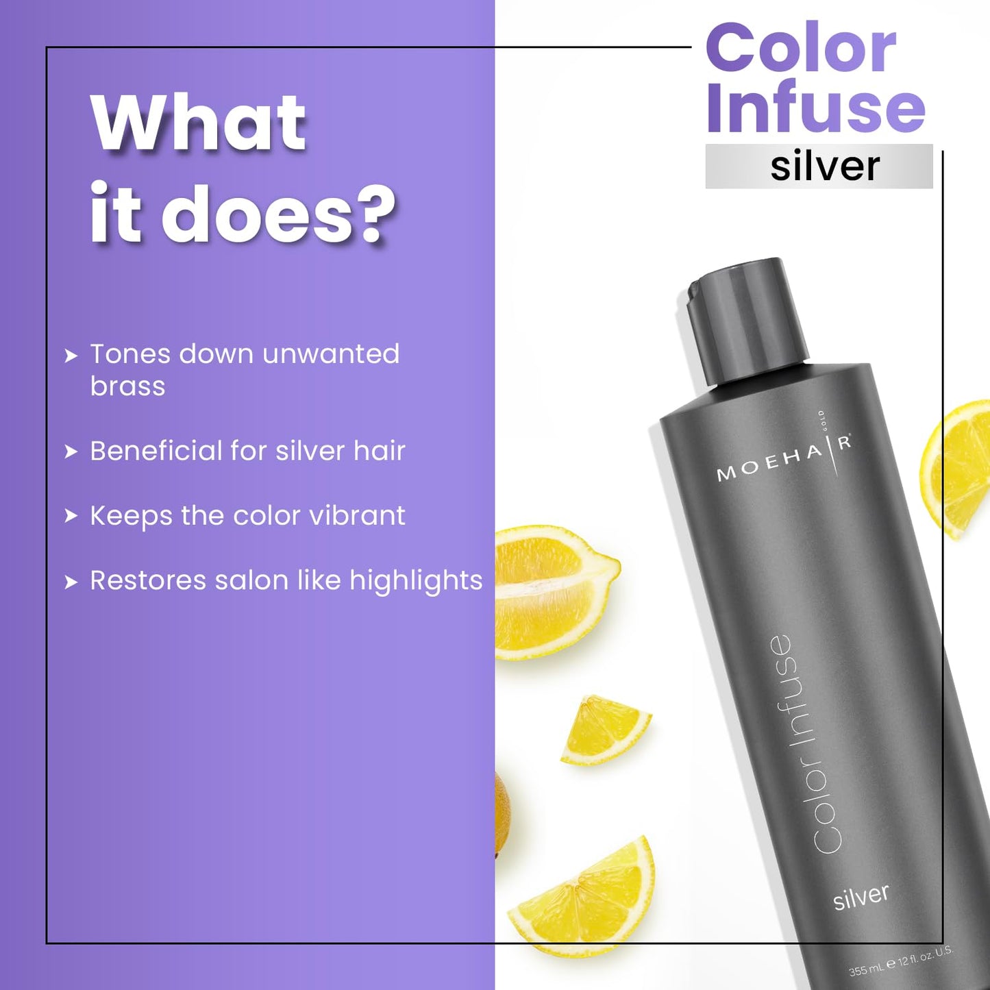 MOEHAIR Color Infuse Silver - 12 Fl. Oz | Purple Toner for Silver, Gray & White Hair | Neutralizes Unwanted Brassiness | Salon-Grade Hair Toner