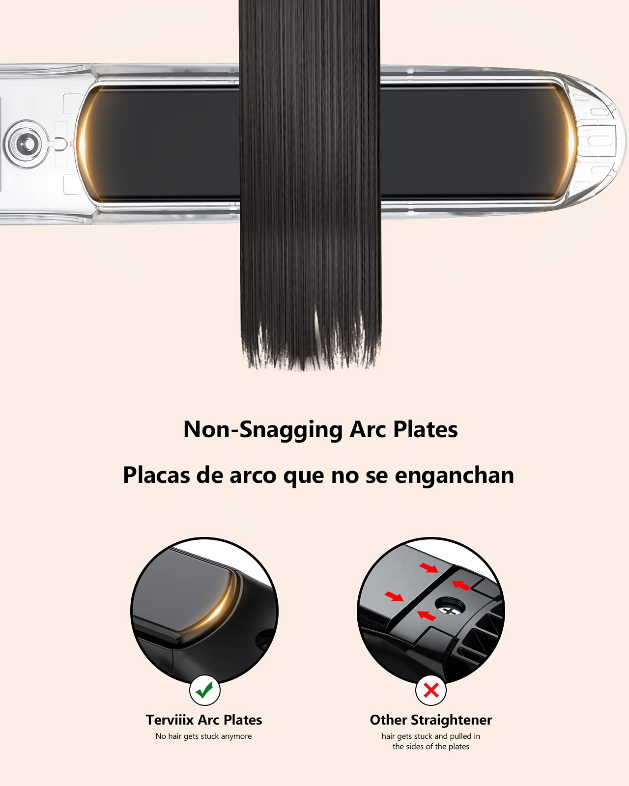 Terviiix Non-Snagging Ceramic Flat Iron Hair Straightener 1 inch, Plancha De Cabello,3X Less Damage Hair Straightener and Curler, 15s Fast Heating, 5