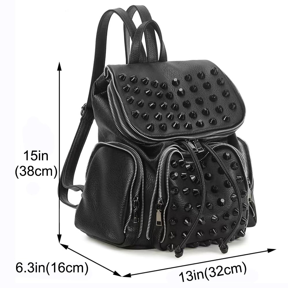 Downupdown Studded Backpacks for Women and Men Leather Flap Rivet Backpack knapsack Ladies Casual Daypack Shoulder Bag Cool Zipper Backpack with Top…