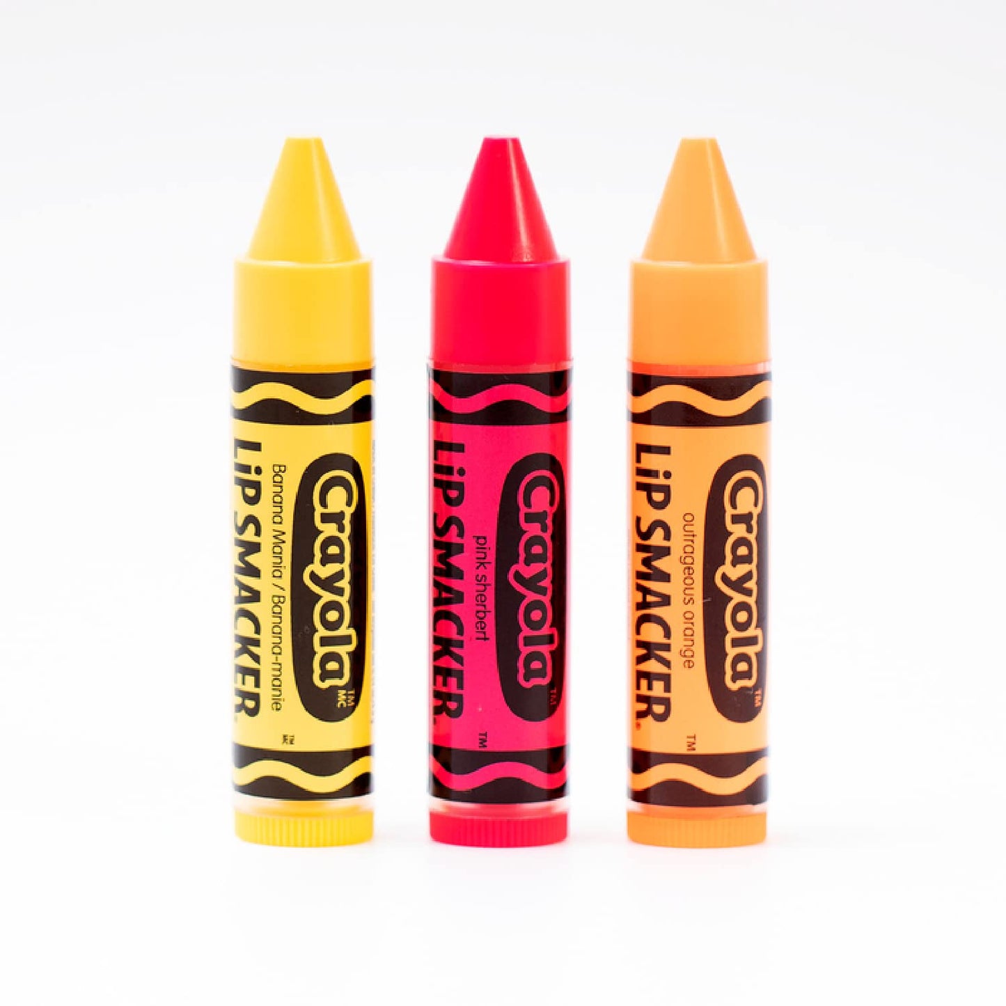 Lip Smacker Crayola Crayon Flavored Lip Balm - Moisturizing, Soothing Trio Banana Mania, Pink Sherbert, & Outrageous Orange