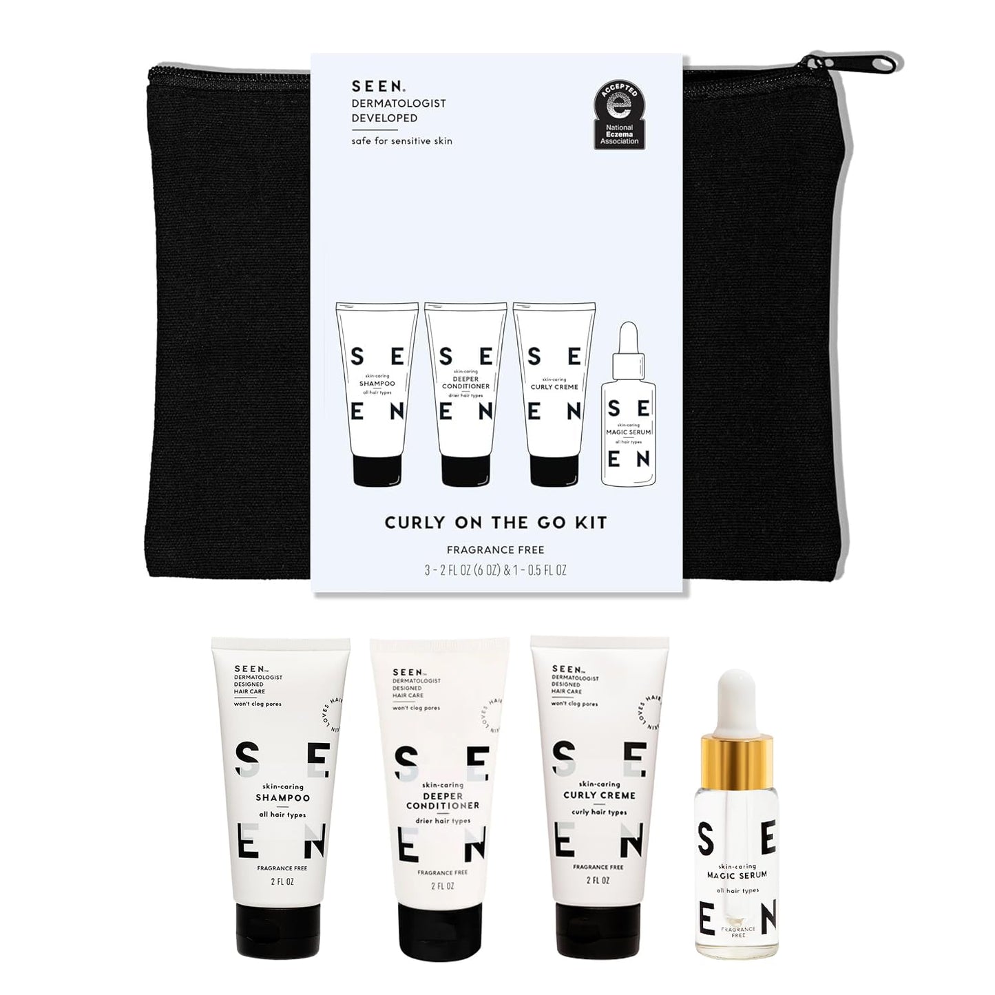SEEN Curly On The Go Kit, Fragrance Free - Non-Comedogenic & Safe for Sensitive Skin - Curl-Defining Styling Hair Bundle - Anti Frizz - Heat
