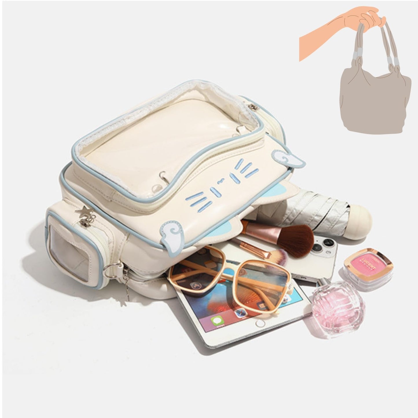 semmoi Ita Bag Kawaii Cat Backpack with Adjustable Straps, Large Capacity, Ideal for Daily Use, Cute Bag (Beige)