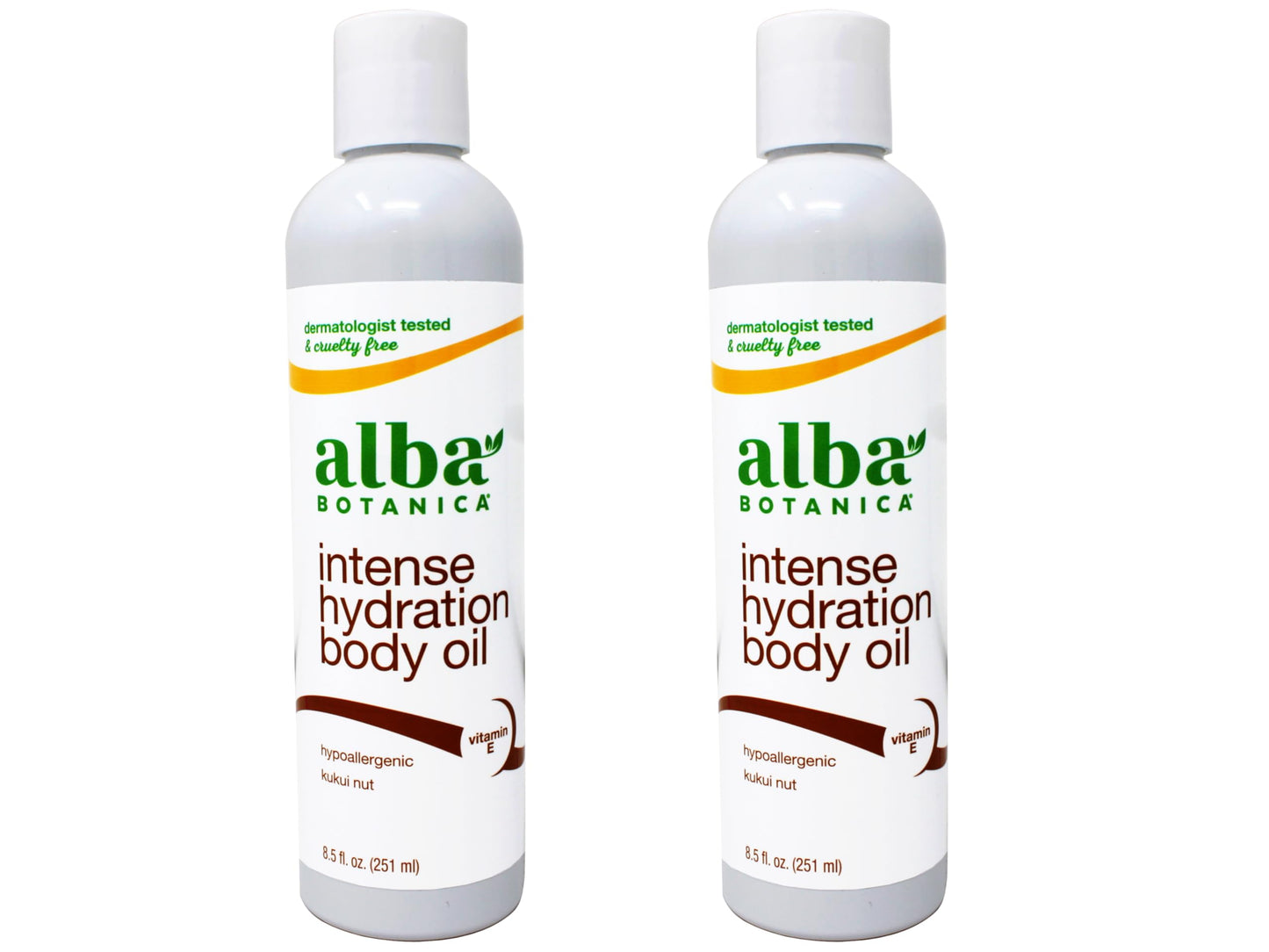 Alba Botanica Intense Hydration Body Oil, with Kukui Nut and Vitamin E, 8.5 FL OZ - 2 Pack
