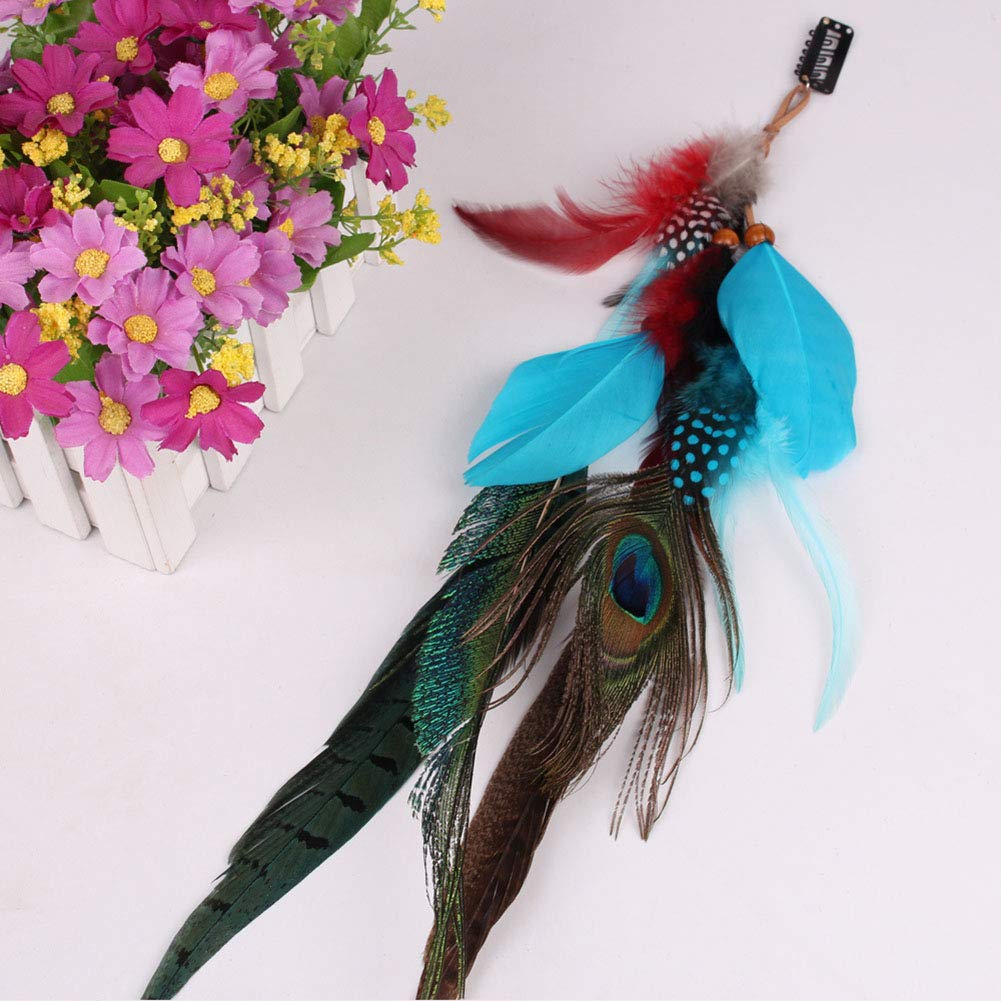 Handmade Peacock Feather Hippie Hair Extension Headband Bohemia Feather Hair Clips Comb with Bead Women Hairpin Headdress DIY Accessories