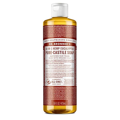 Dr. Bronner's Pure-Castile Magic Soap Liquid (Eucalyptus, 16 Ounce) - Made with Regenerative Organic Certified Oils, 18-in-1 Uses: Face, Body, Hair