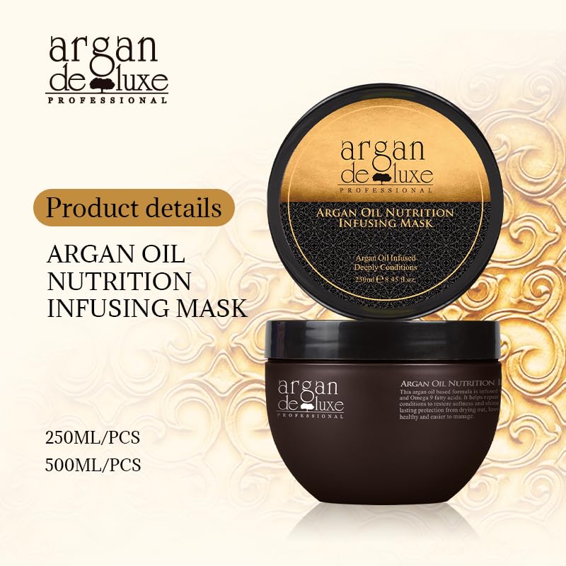 Argan Deluxe Professional Argan Oil Hair Care Set, Nourishing Shampoo and Conditioner 500ml, Nutrition infusion Hair Mask 500ml, Hair and Body Serum