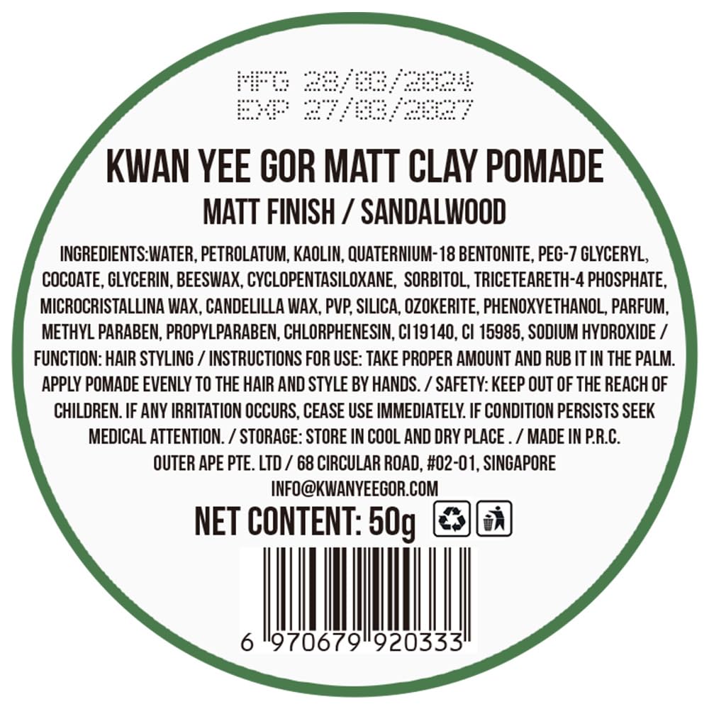 KWAN YEE GOR Strong Hold Matte Shine Hair Pomade 1.76oz for Men Styling