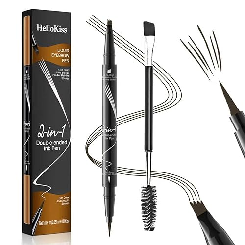 Eyebrow Pen, 2-in-1 Dual-Ended Microblading Eyebrow Pencil, Magical Faux Brow Pen with 4-Fork-Tip & Precise Brush-Tip Create Natural Hair-Like Brow…