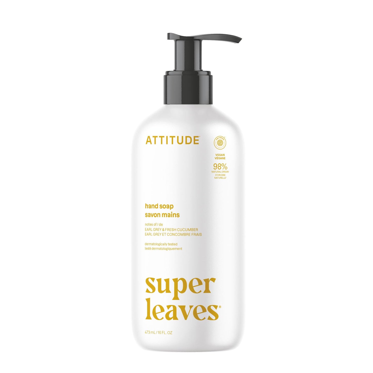ATTITUDE Liquid Hand Soap, EWG Verified, Plant and Mineral-Based, Vegan Personal Care Products, Earl Grey & Fresh Cucumber Scent, 16 Fl Oz