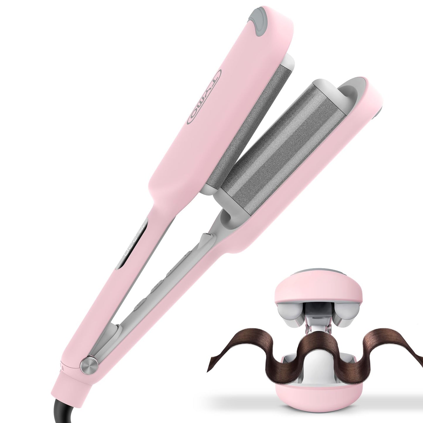 TYMO ROVY Hair Crimper & Curling Iron – 1.25" Ceramic 3 Barrel Deep Waver for Beach Waves, Ionic Curling Wand with Dual Voltage, Anti-Scald, Pink