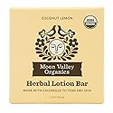 Moon Valley Organics Herbal Lotion Bar in Coconut Lemon, Moon Melt Bar, Calendula and Comfrey, Beeswax, Heal and Restore Chapped Skin, Soothing