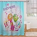 Shopkins "I Love Shopkins" Microfiber Shower Curtain - 72" by 72" - Apple Blossom, Poppy Corn, Lippy Lips, Kooky Cookie and Sneaky Wedge