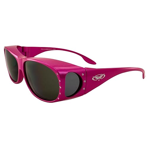 Global Vision Fanfare2 Women's Sunglasses Pink Frame Smoke Lens Fits Over Glasses