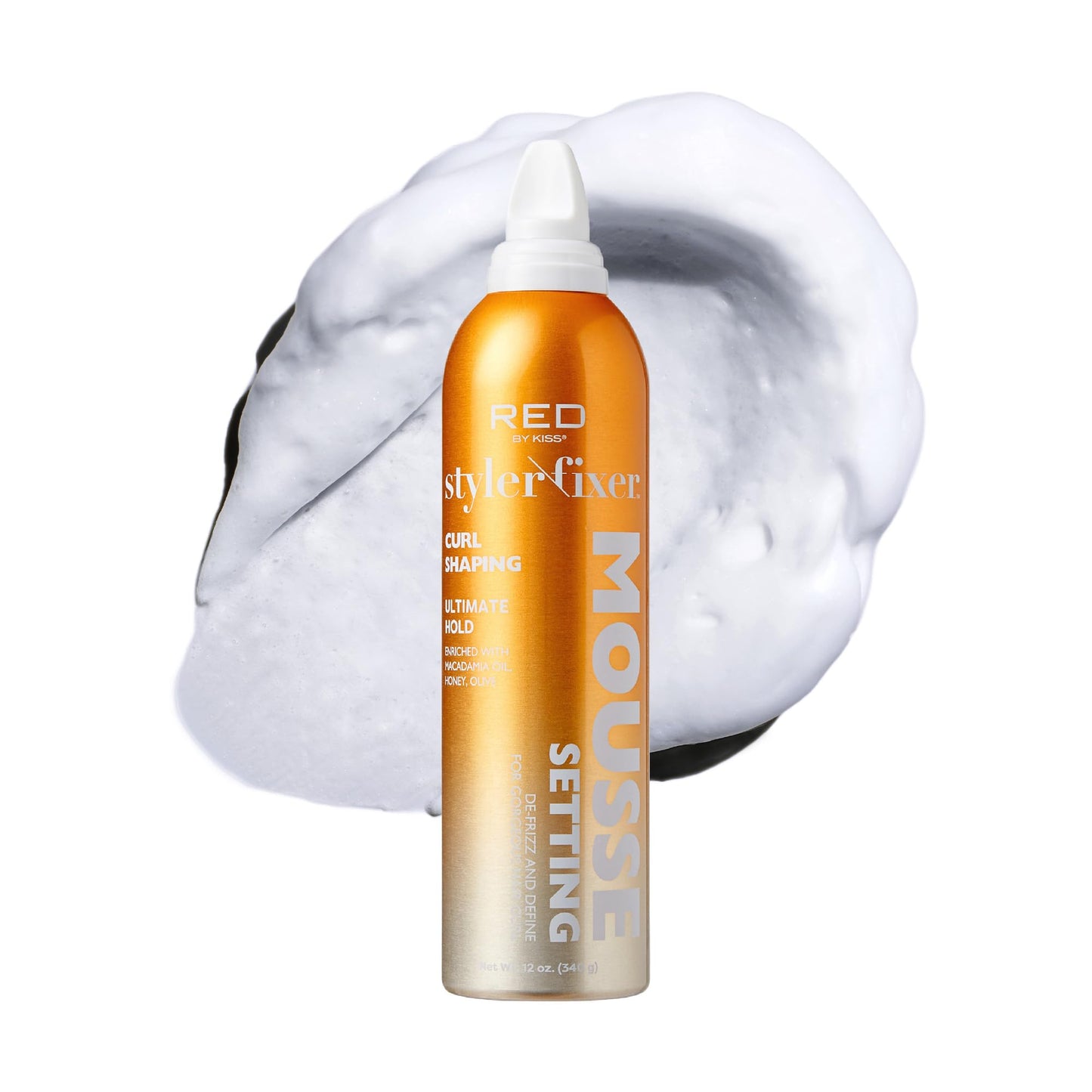 Red by Kiss Setting Mousse Braid Frizz Control, Curl Definition, Shine, Maximize Volume, Ultimate Hold, Long Lasting, Non Sticky Creamy Foam Style