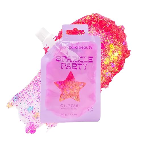 KARA BEAUTY Sparkle Party Glitter Gel for Hair and Body - Aloe Vera & Lavender Infused Glitter Makeup - No-Glue Face & Body Glitter - Gifts for Women