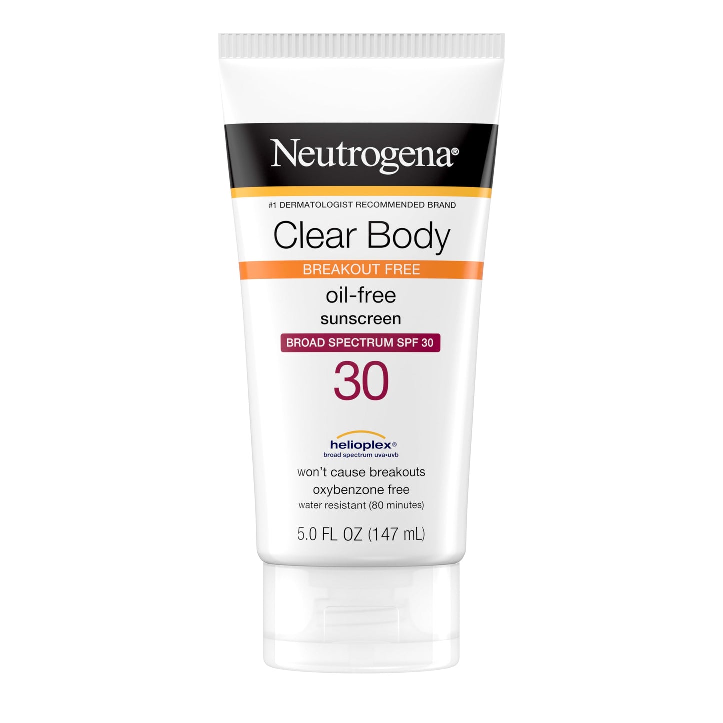 Neutrogena Clear Body Breakout-Free Liquid Sunscreen Lotion for Acne-Prone Skin, Oil-Free Sunscreen, Broad Spectrum SPF 30, Oxybenzone-Free