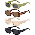 Tskestvy 4 Pieces Retro Vintage Sunglasses Small Square Rectangle 90s Glasses Trendy Y2K for Women Aesthetic Accessories (A)