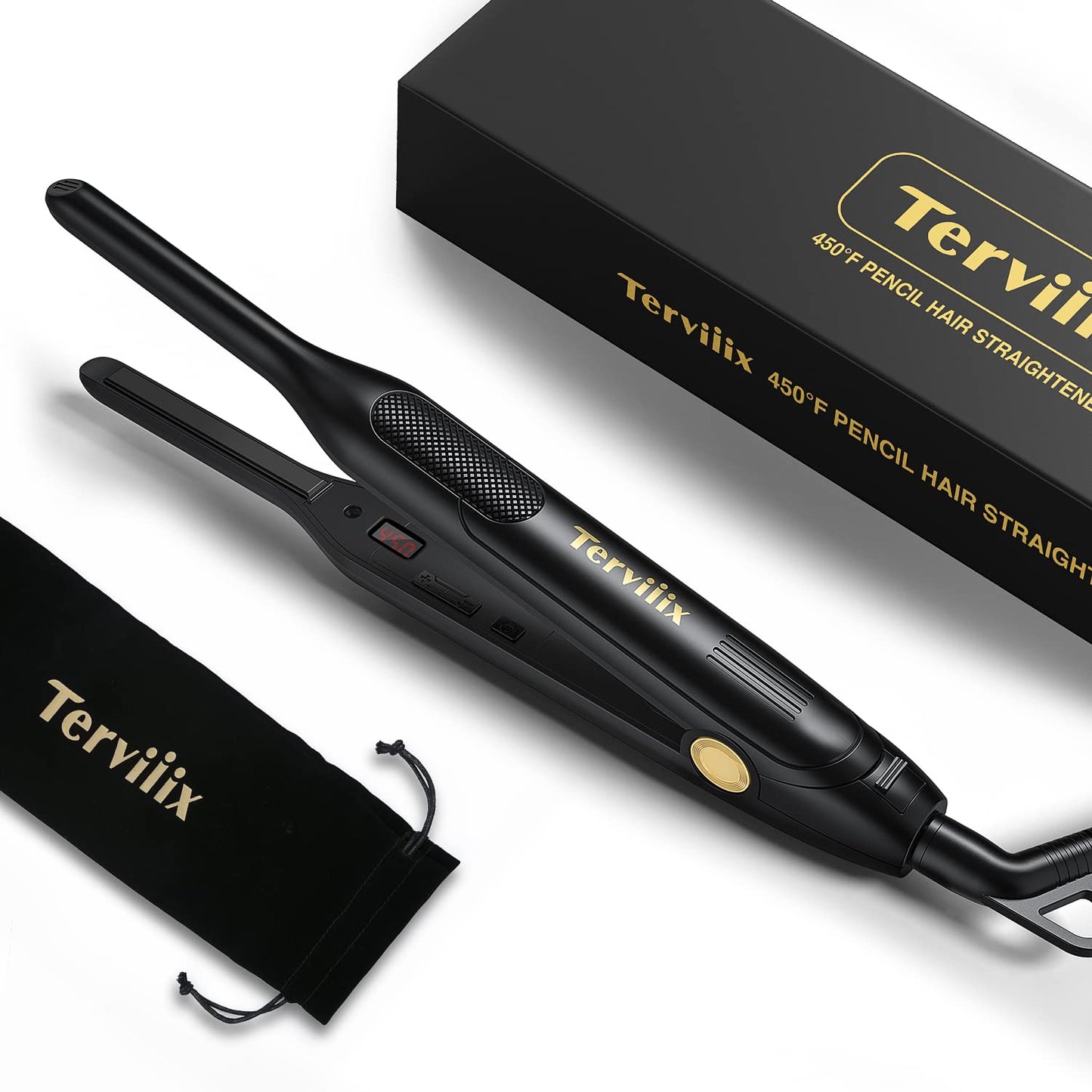 Terviiix Pencil Flat Iron for Edges & Short Hair, 3/10 Inch Small Hair Straightener for Men, Ceramic Mini Flat Iron for Pixie & Beard, 15s Fast Heat
