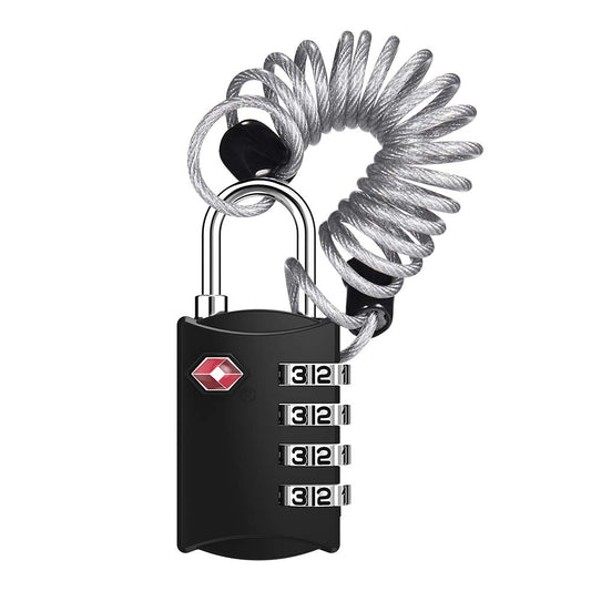 ZHEGE TSA Approved Luggage Lock – 4 Digit Combination Travel Padlock with 80cm Flexible Cable for Suitcases & Backpacks