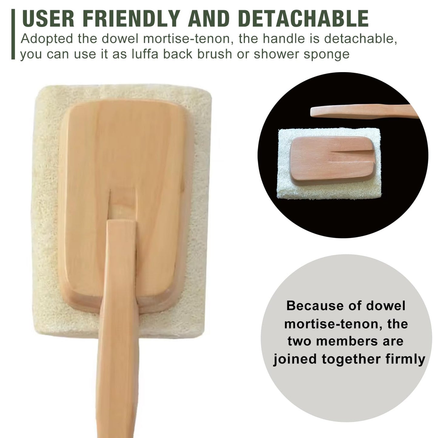 2 Pack Natural Exfoliating Loofah Luffa Loofa Bath Brush On a Stick, Shower Sponge Back Scrubber with Long Wooden Handle for Men & Women, Deep Clean