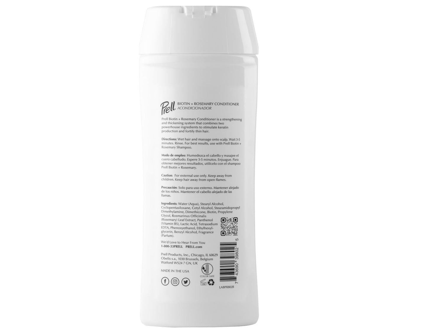 Prell Biotin & Rosemary Shampoo + Conditioner Set - Strengthens, Thickens & Revives Fine or Damaged Hair | Color-Safe Formula | 13.5 fl oz