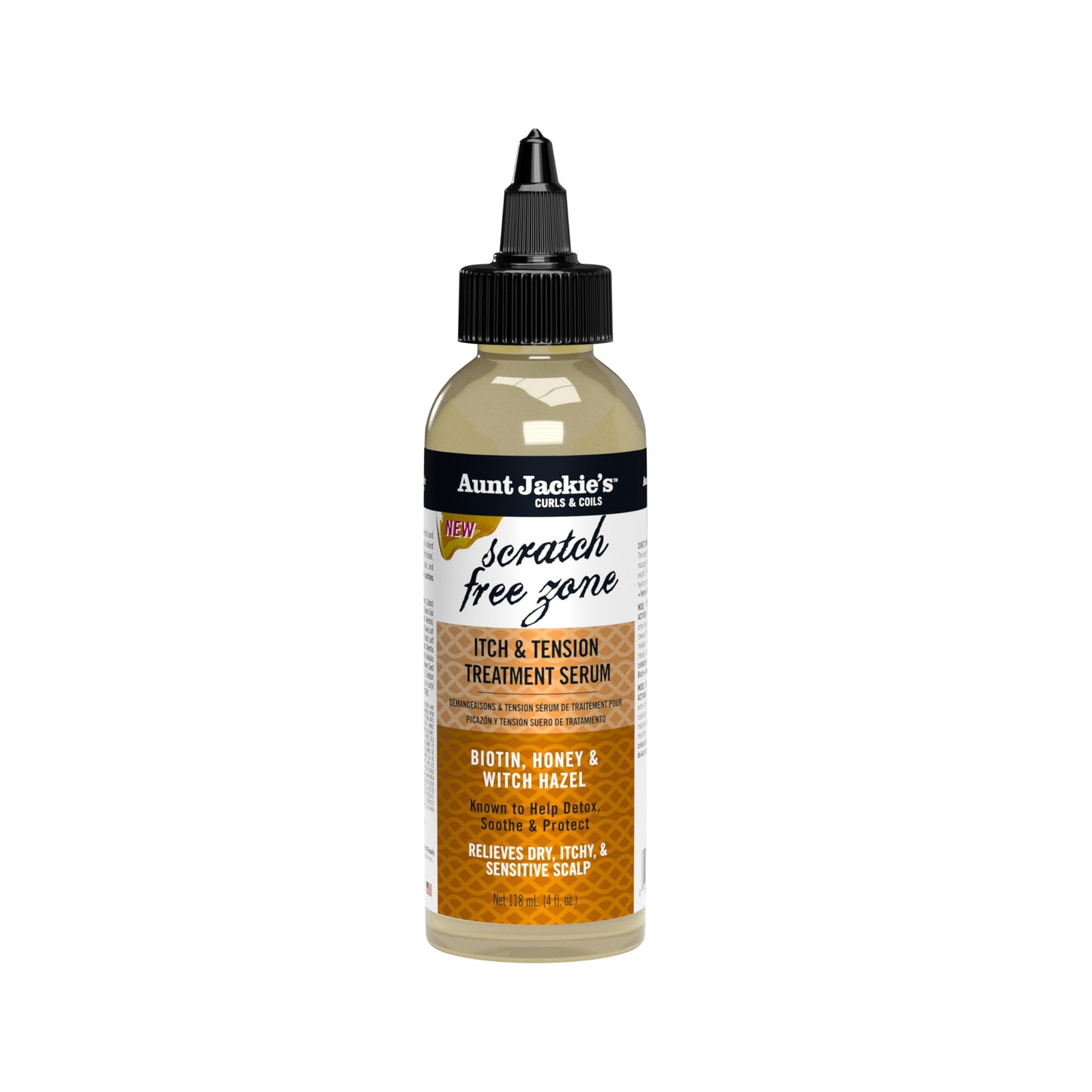 Aunt Jackie's Braid + Twist Collection Scratch Free Zone Itch & Tension Treatment Serum - Relieve Dry, Itchy Scalp with Witch Hazel, Biotin, and Honey