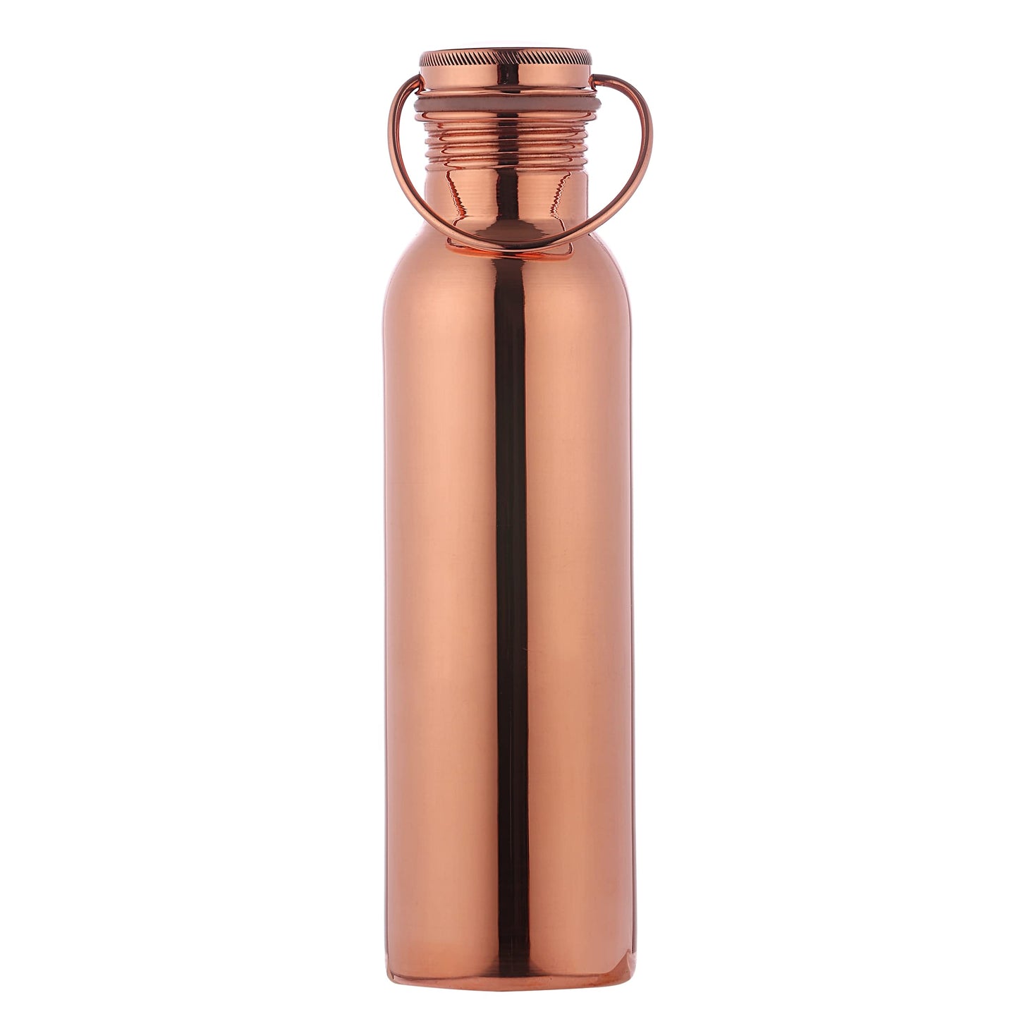 Pure Copper Water Bottle with Handle, 600 Ml, UNLINED, UNCOATED and LACQURED-FREE for Ayurvedic Health Benefits
