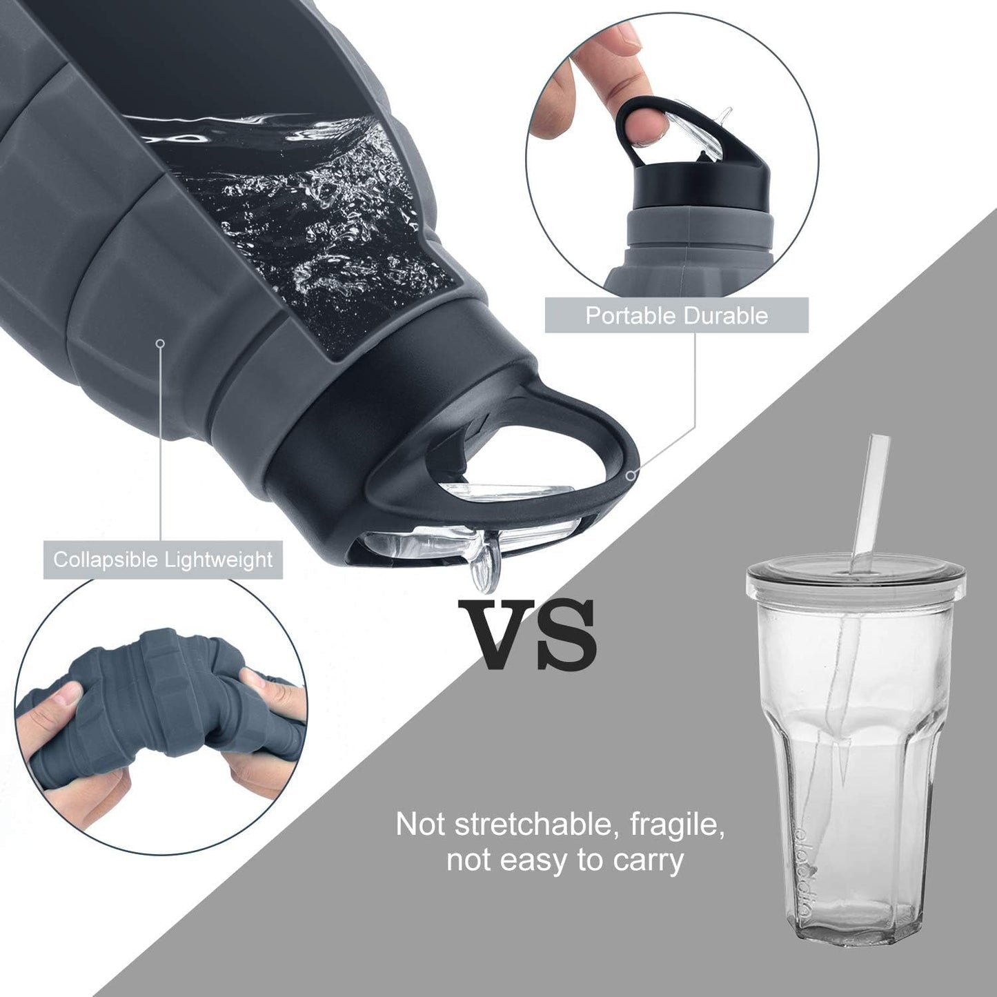 Caliber Gourmet SILICONE COLLAPSABLE TRAVEL WATER BOTTLE 580ML Reusable Silicone Foldable Water Bottles for Gym Camping Hiking, Portable Leak Proof