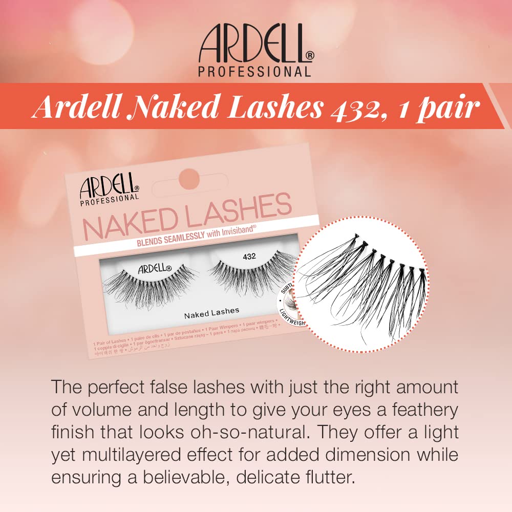 Ardell Naked Lashes Natural 432 with Invisiband - Lightweight, Natural False Eyelashes, Soft Volume Strip Lashes, 1 Pair