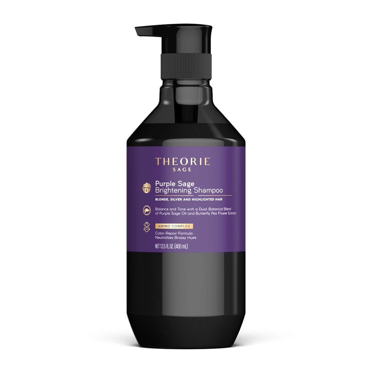 Theorie Purple Sage Brightening Shampoo- Balance, Tone & Brighten Blonde, Silver, Grey, Bleached, Color Treated or Highlighted Hair, Eliminate
