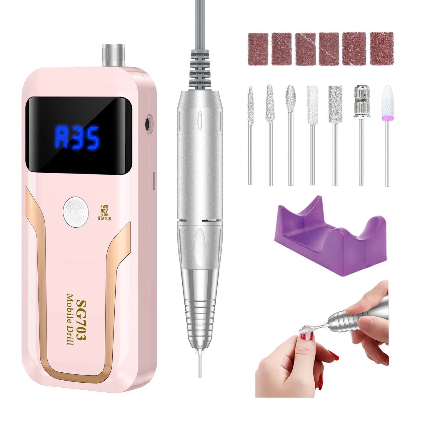 MOCOWIND Portable Nail Drill Professional 35000 RPM, Rechargeable Electric Nail File Machine Cordless E-File for Acrylic Gel Polishing Removing Beauty and Personal Care MOCOWIND