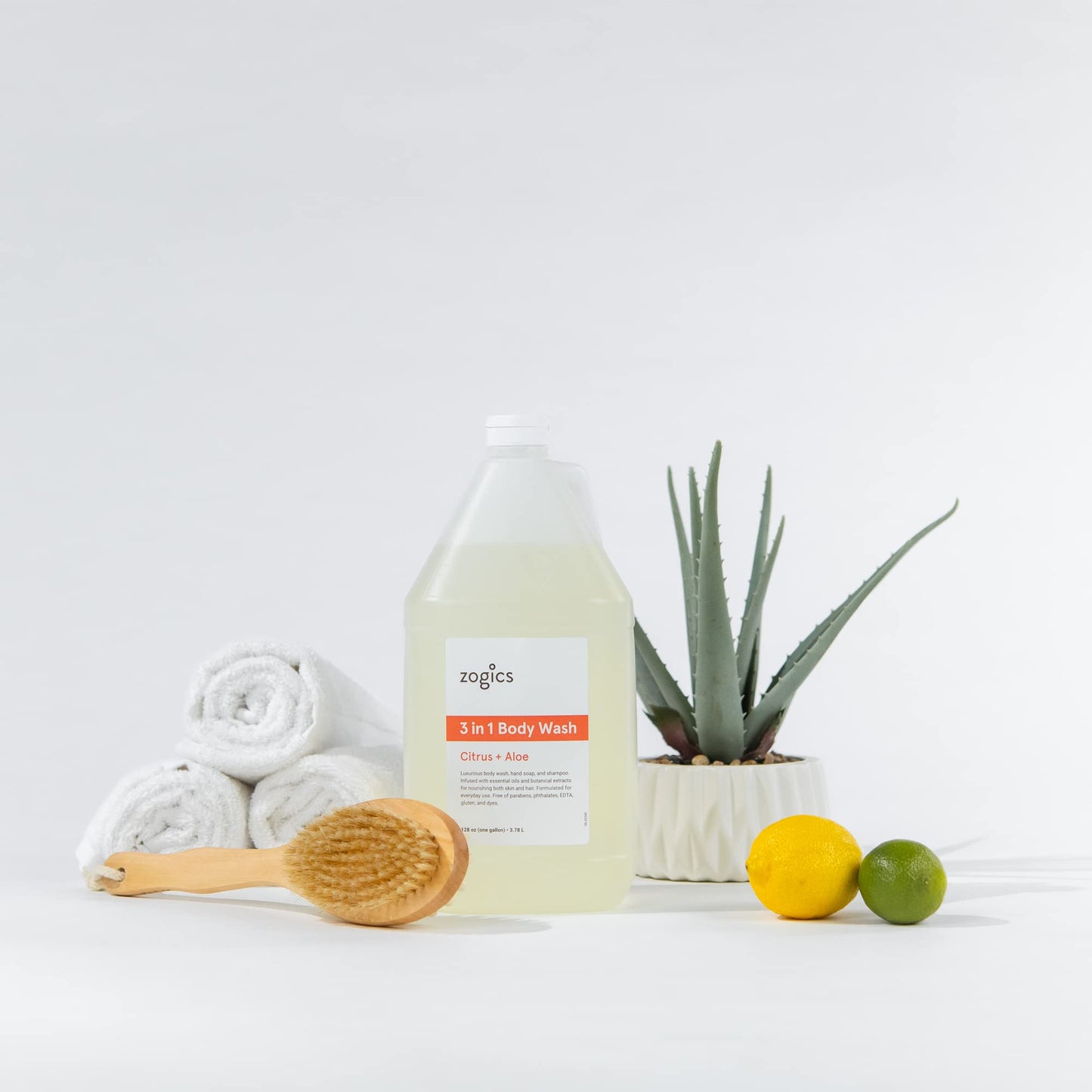 Zogics 3-in-1 Body Wash - Body Soap, Shampoo, and Hand Soap Liquid Refill All-in-One, Hydrating Plant-Based Formula, Refreshing Citrus + Aloe Scent (1